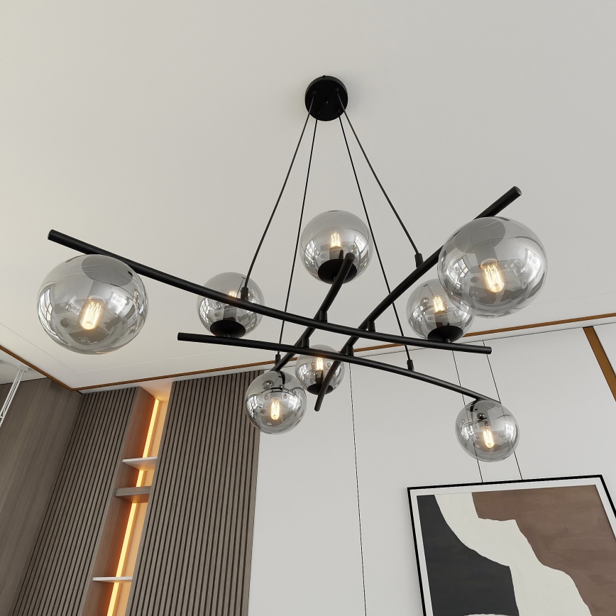 Suspension filaire ESSA 8xE14/10W/230V noir/fumé
