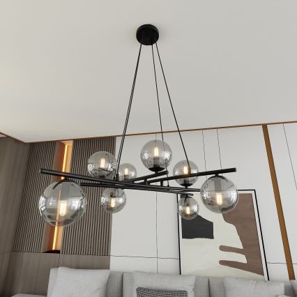 Suspension filaire ESSA 8xE14/10W/230V noir/fumé