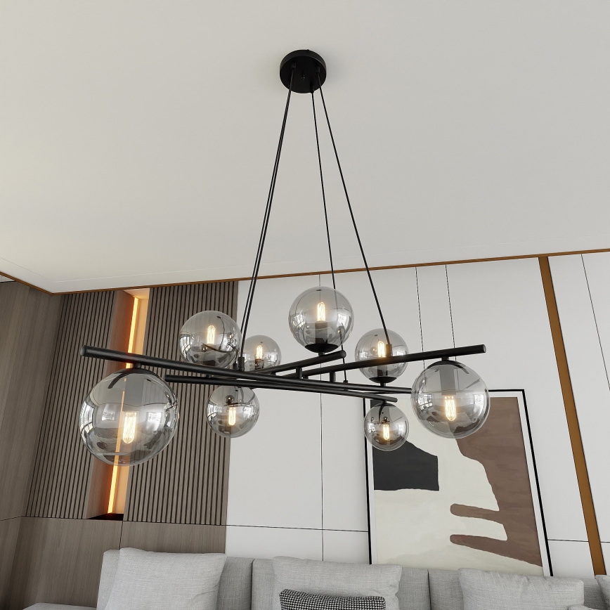 Suspension filaire ESSA 8xE14/10W/230V noir/fumé