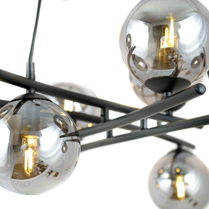 Suspension filaire ESSA 8xE14/10W/230V noir/fumé