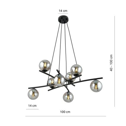 Suspension filaire ESSA 8xE14/10W/230V noir/fumé