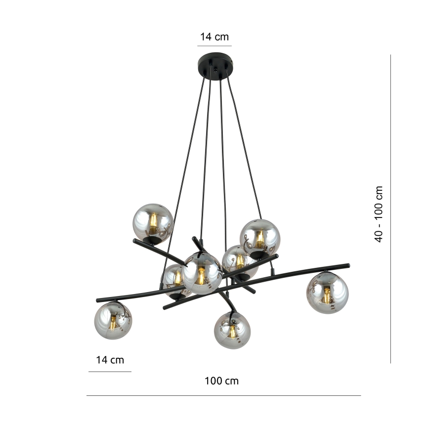 Suspension filaire ESSA 8xE14/10W/230V noir/fumé