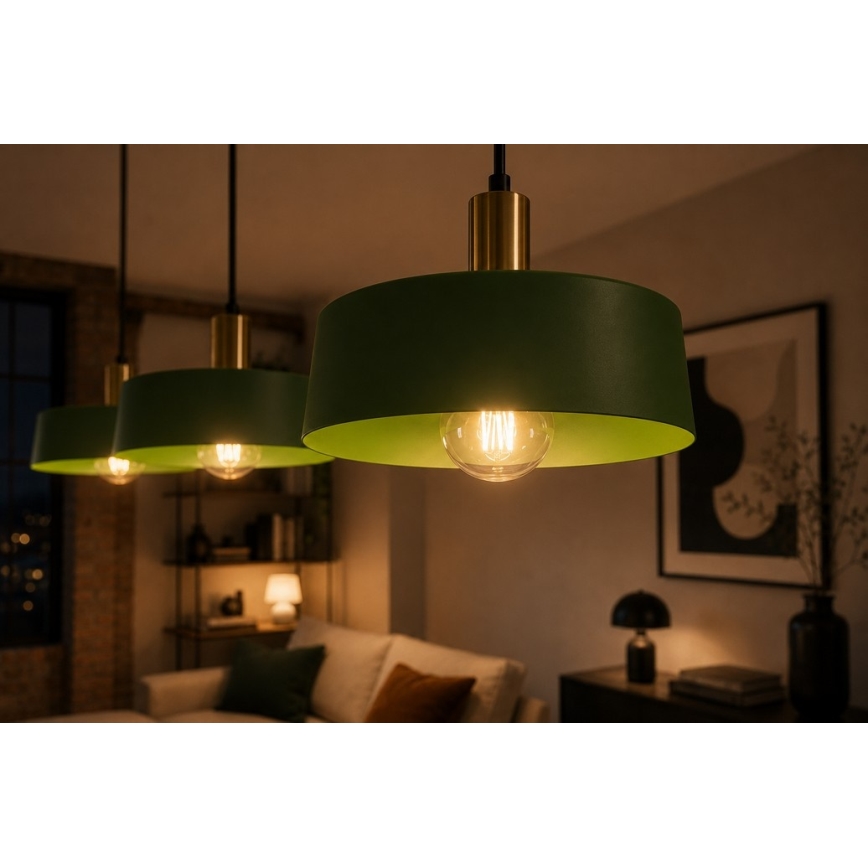 Suspension filaire HAKI 3xE27/60W/230V vert/noir/chrome brillant