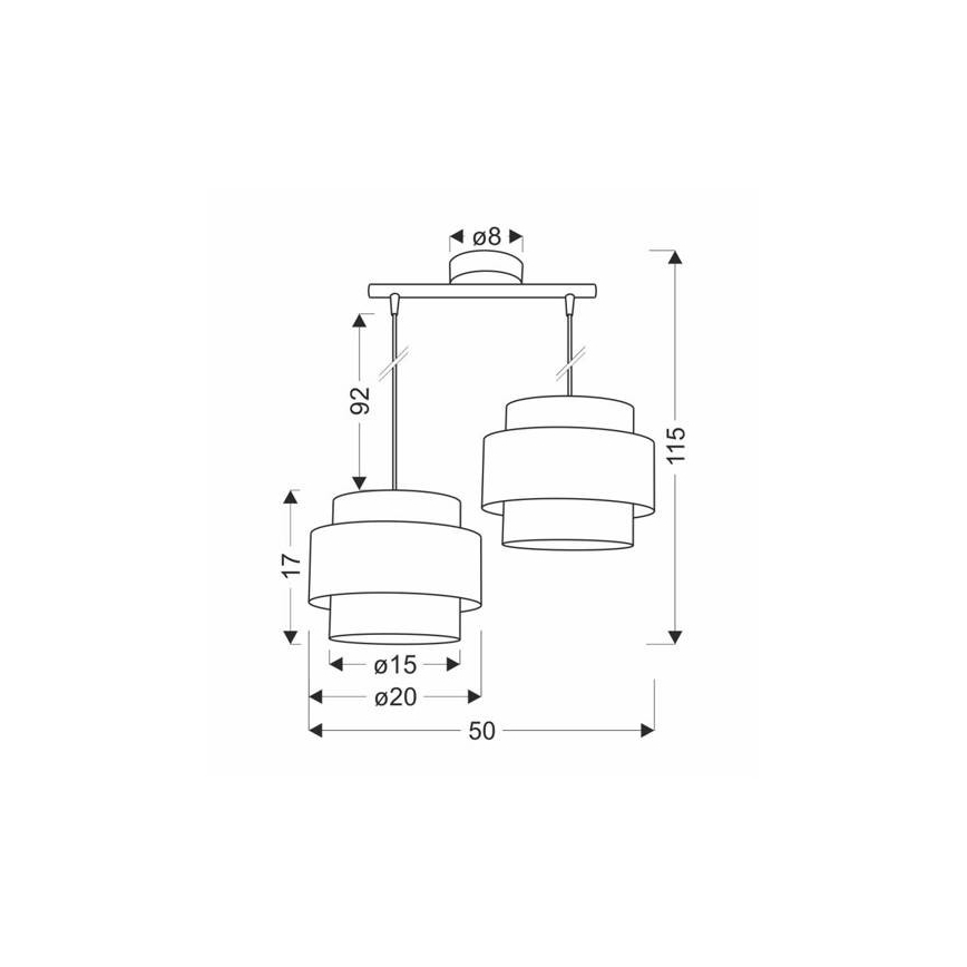 Suspension filaire HARE 2xE27/60W/230V gris/chrome mat