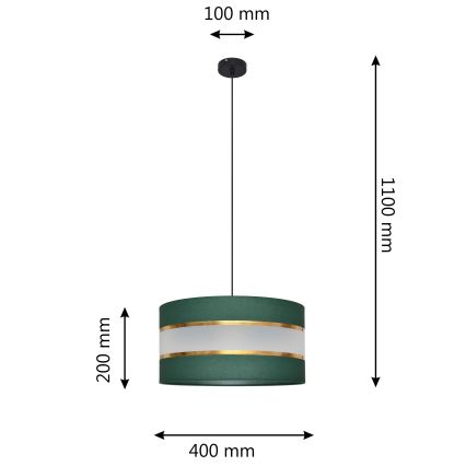 Suspension filaire HELEN 1xE27/15W/230V diam. 40 cm vert/doré