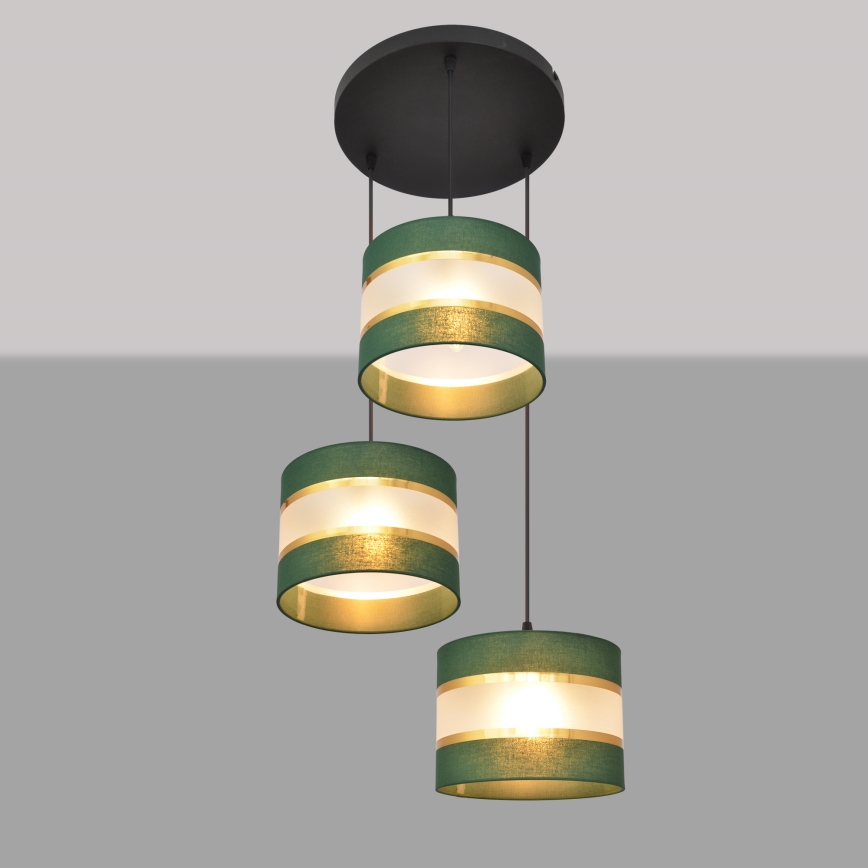 Suspension filaire HELEN 3xE27/15W/230V vert/doré