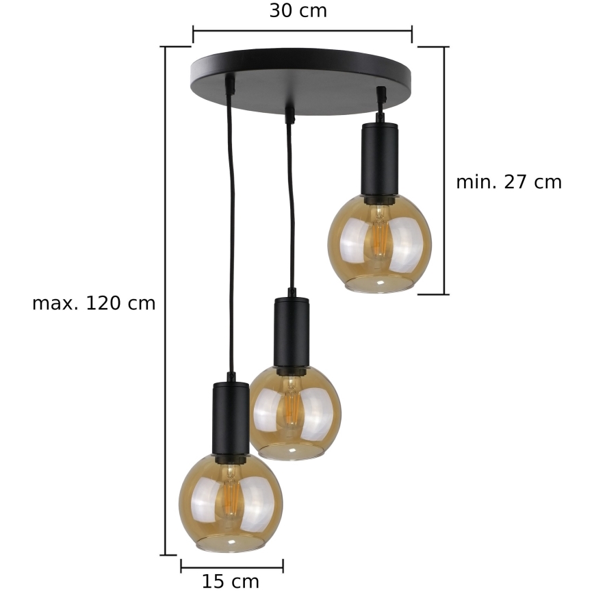 Suspension filaire JANTAR BLACK 3xE27/60W/230V diam. 30 cm