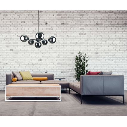 Suspension filaire KALIOPE II 6xE14/50W/230V noir/fumé noir