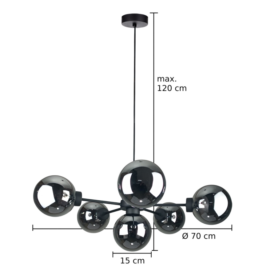 Suspension filaire KALIOPE II 6xE14/50W/230V noir/fumé noir
