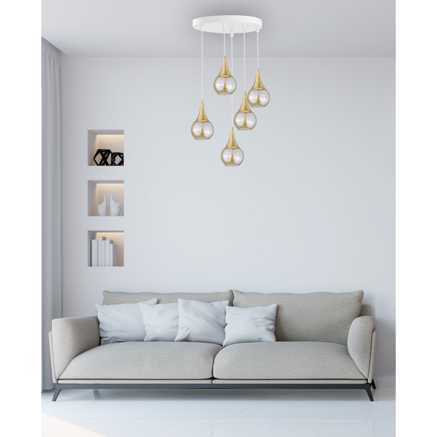Suspension filaire LACRIMA WHITE 5xE27/60W/230V diam. 45 cm