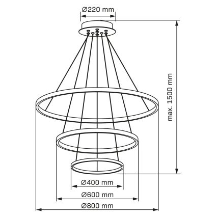 Suspension filaire LEA LED/60W/230V 4000K d. 80 cm doré
