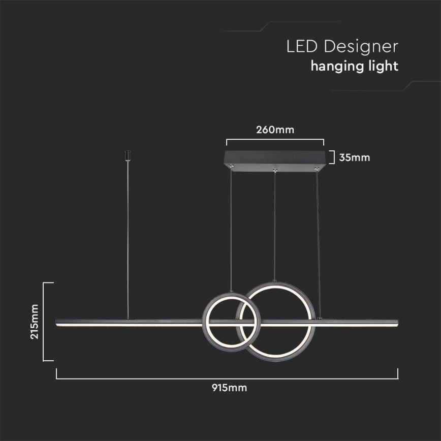 Suspension filaire LED/15W/230V 4000K 80 cm noir