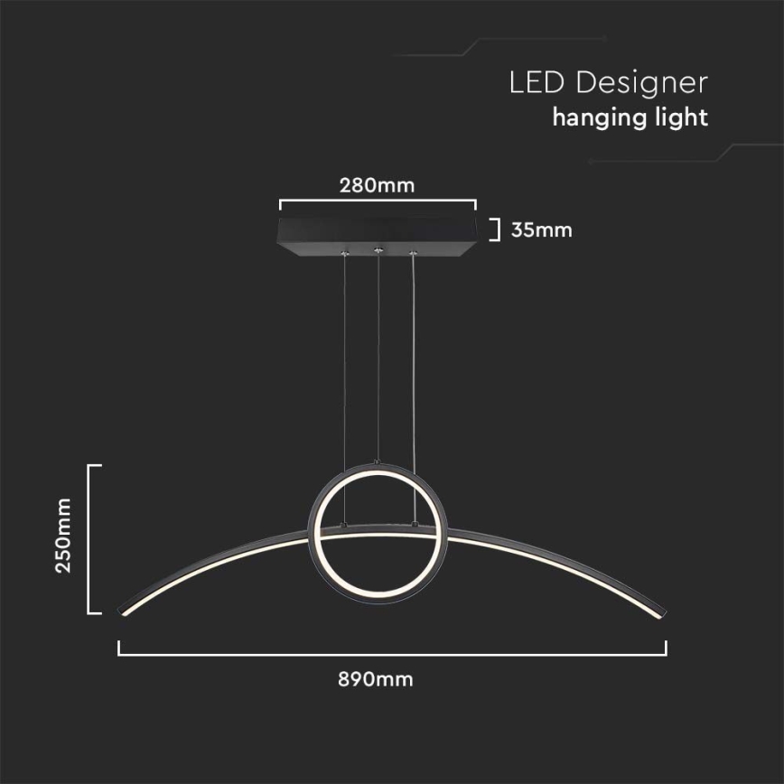 Suspension filaire LED/30W/230V 4000K 88 cm noir