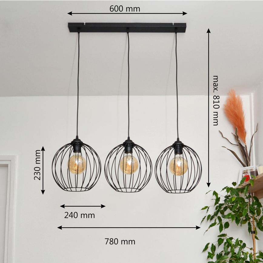 Suspension filaire LED MERCURE 3xE27/15W/230V