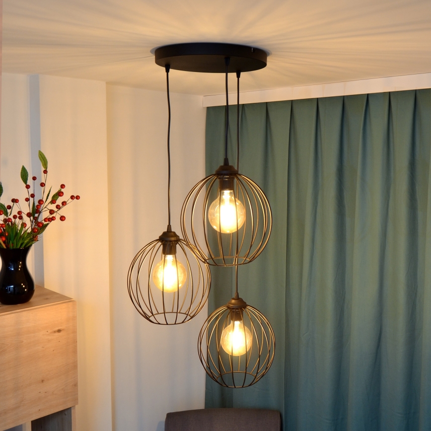 Suspension filaire LED MERCURE 3xE27/15W/230V ø 50 cm noir
