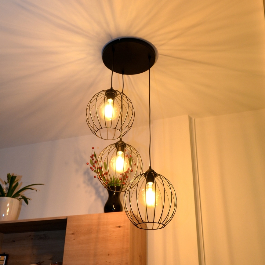 Suspension filaire LED MERCURE 3xE27/15W/230V ø 50 cm noir