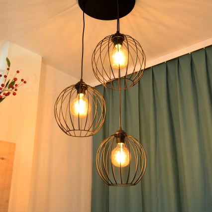 Suspension filaire LED MERCURE 3xE27/15W/230V ø 50 cm noir