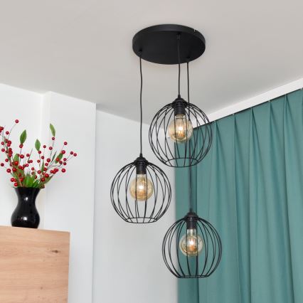 Suspension filaire LED MERCURE 3xE27/15W/230V ø 50 cm noir