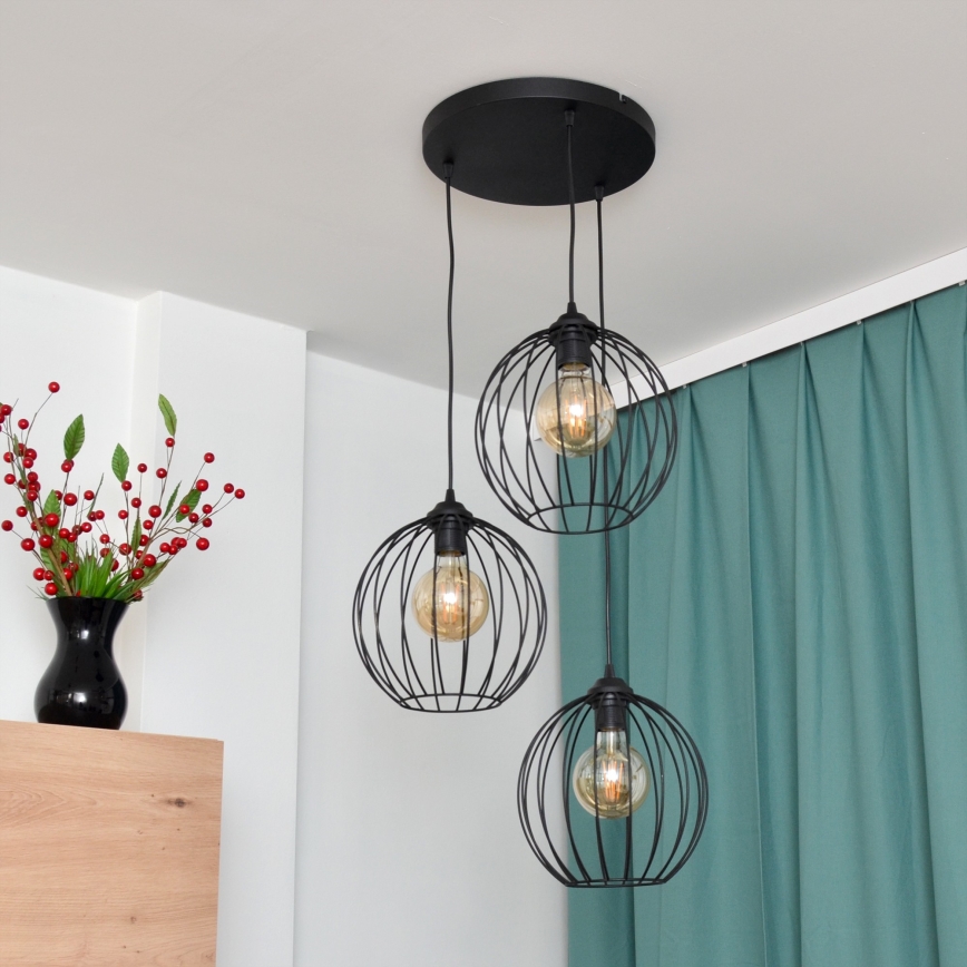 Suspension filaire LED MERCURE 3xE27/15W/230V ø 50 cm noir