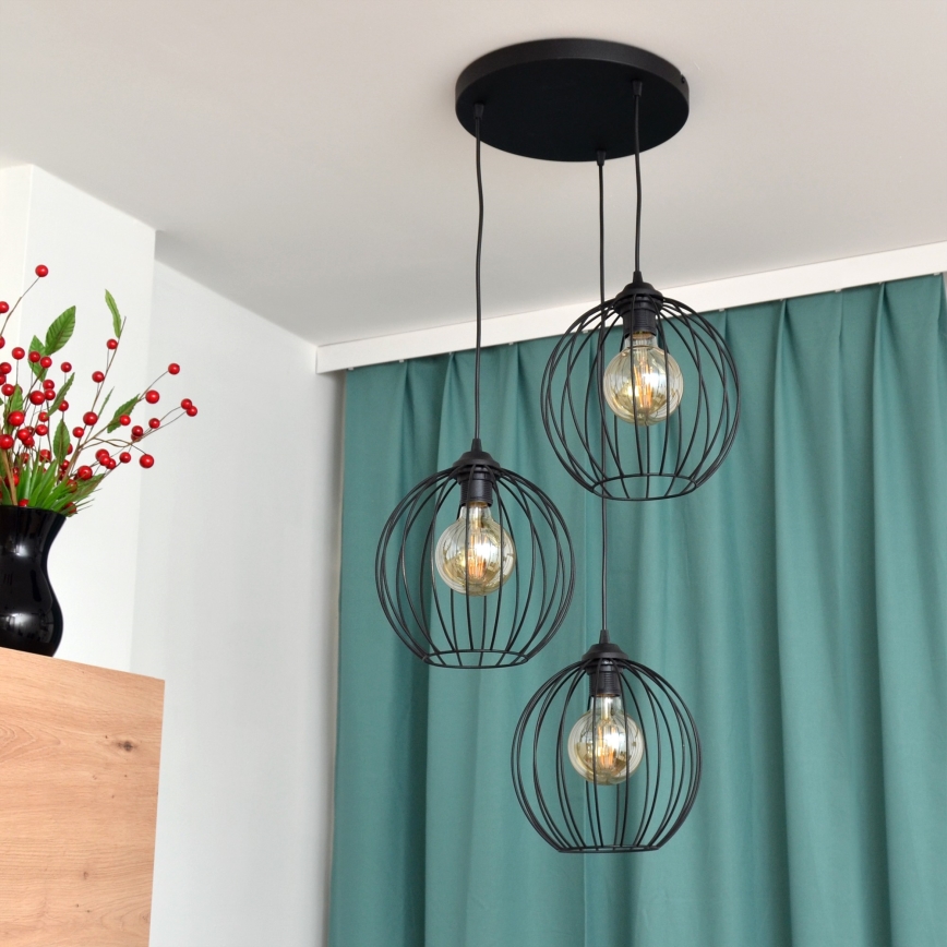 Suspension filaire LED MERCURE 3xE27/15W/230V ø 50 cm noir