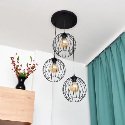 Suspension filaire LED MERCURE 3xE27/15W/230V ø 50 cm noir