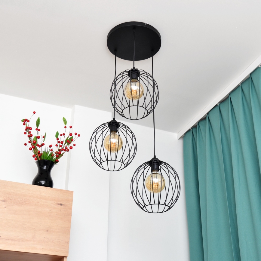 Suspension filaire LED MERCURE 3xE27/15W/230V ø 50 cm noir