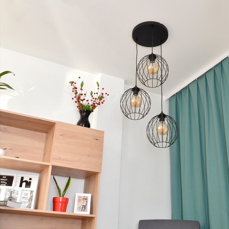 Suspension filaire LED MERCURE 3xE27/15W/230V ø 50 cm noir