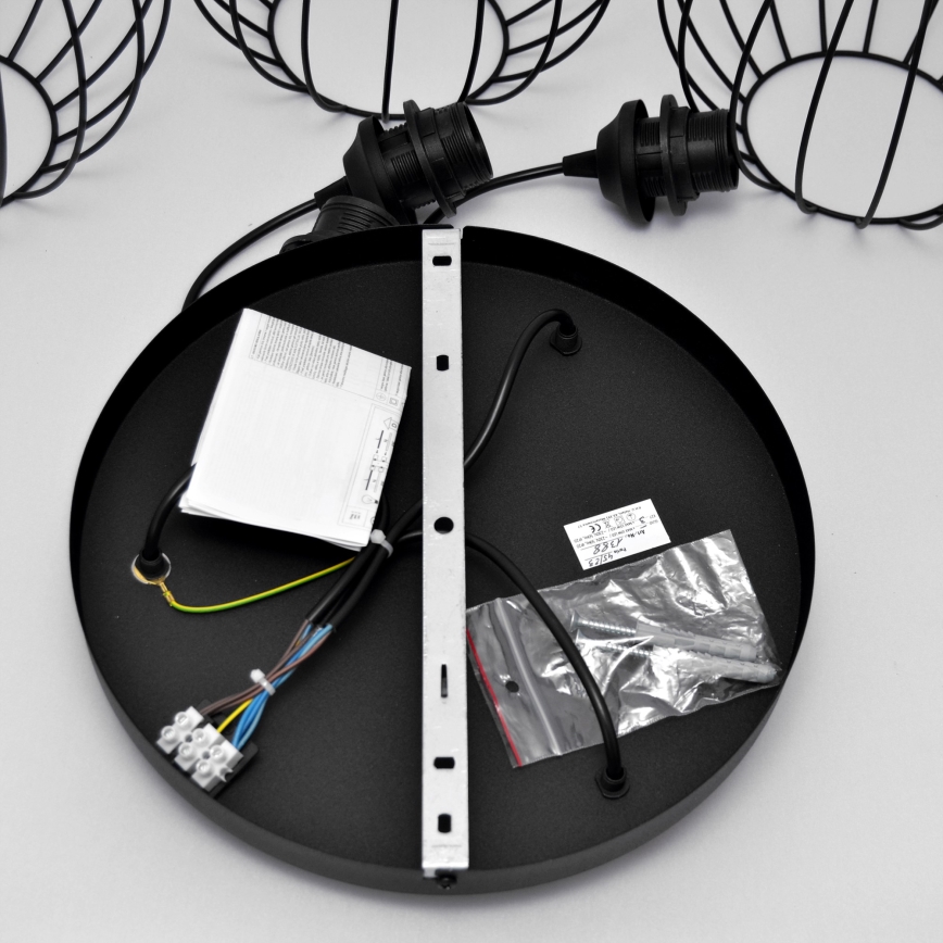Suspension filaire LED MERCURE 3xE27/15W/230V ø 50 cm noir