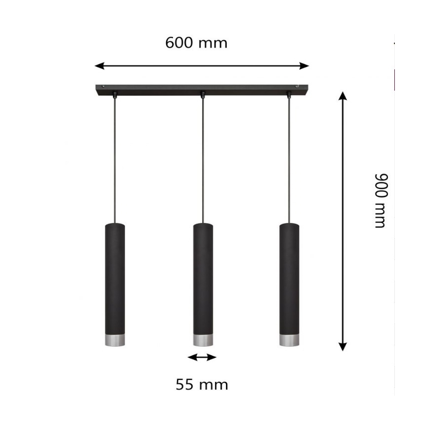 Suspension filaire LED TUBA 3xGU10/6,5W/230V noir/chrome brillant