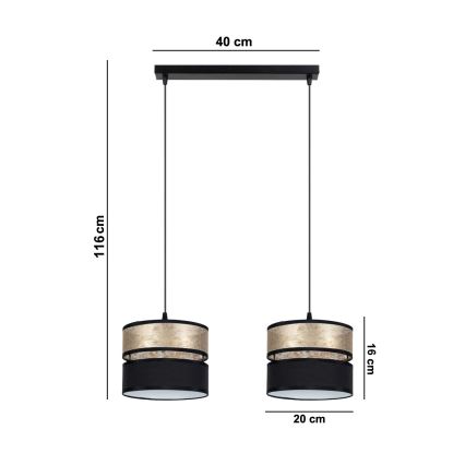 Suspension filaire LIMA 2xE27/60W/230V dorée/noire