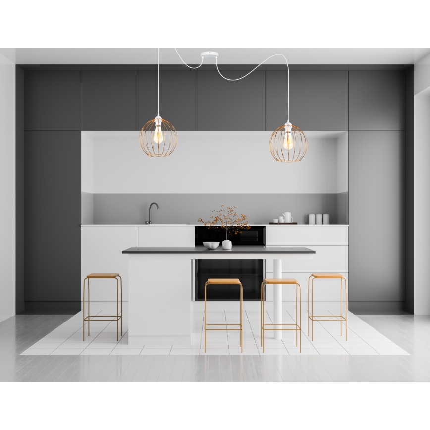 Suspension filaire MATT 2xE27/60W/230V araignée blanc/cuivre
