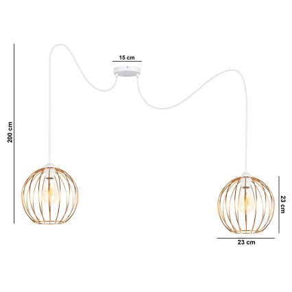 Suspension filaire MATT 2xE27/60W/230V araignée blanc/cuivre