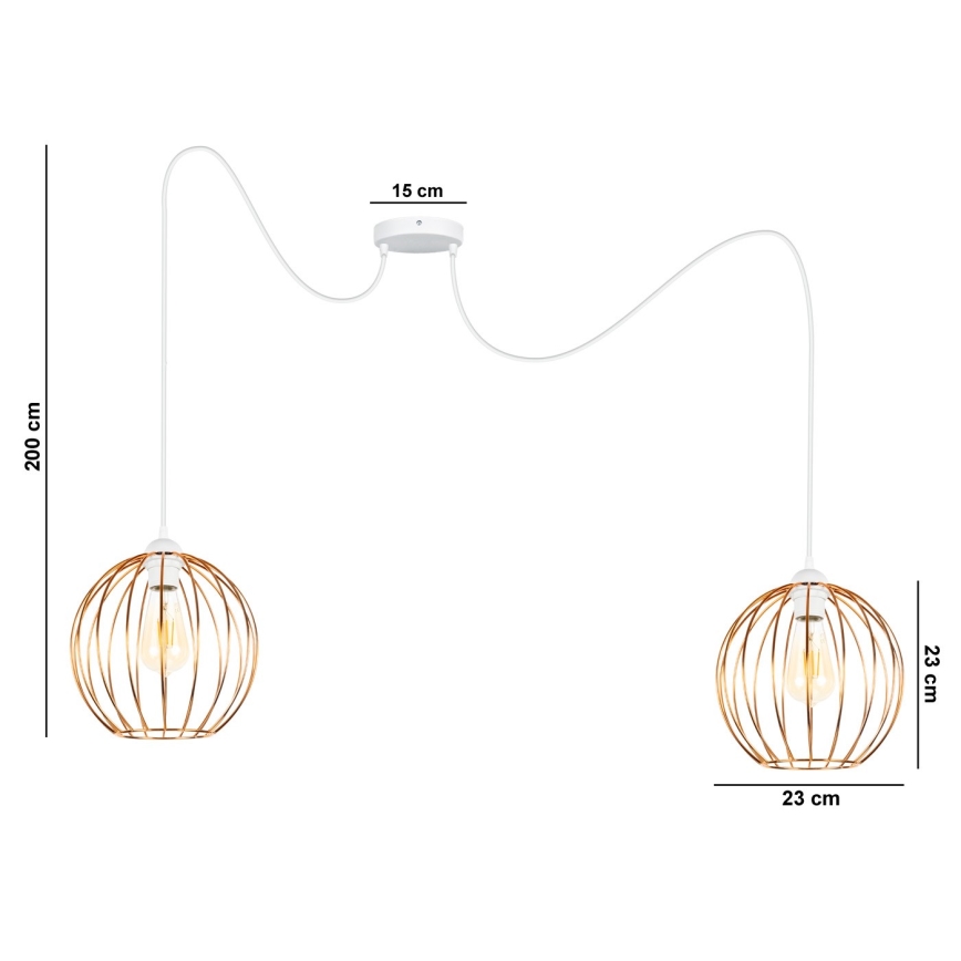 Suspension filaire MATT 2xE27/60W/230V araignée blanc/cuivre