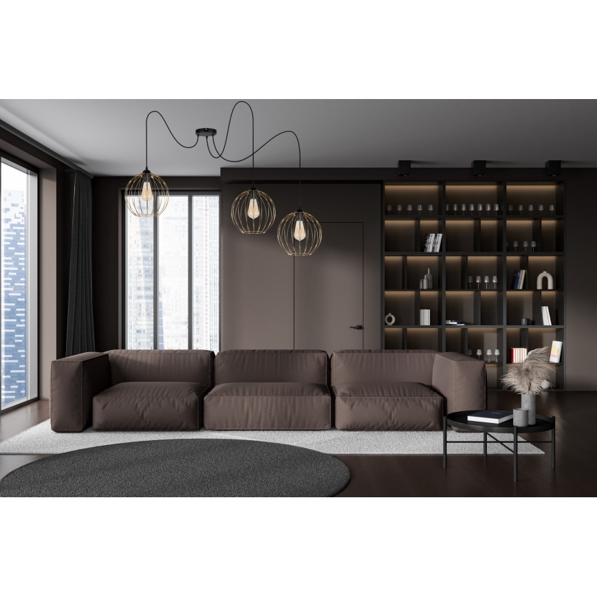 Suspension filaire MATT 3xE27/60W/230V araignée noir/doré