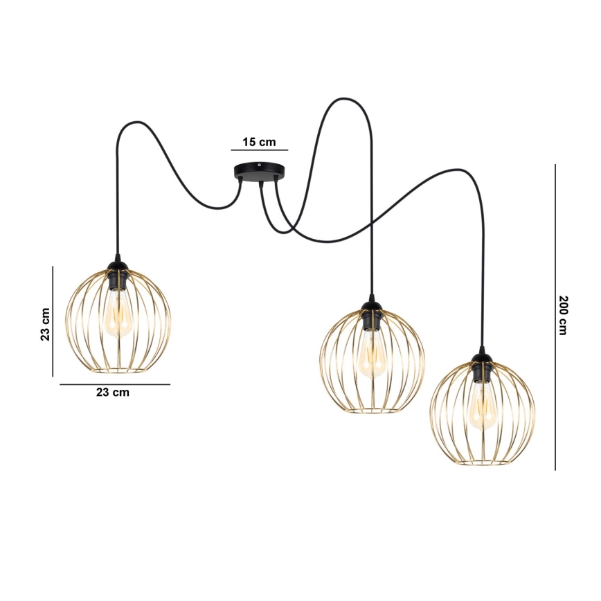 Suspension filaire MATT 3xE27/60W/230V araignée noir/doré