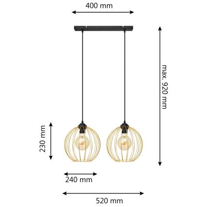 Suspension filaire MERCURE 2xE27/15W/230V doré/noir