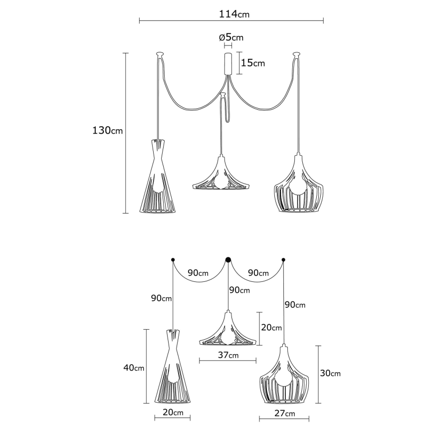 Suspension filaire MEZOPOTAMYA 3xE27/40W/230V araignée