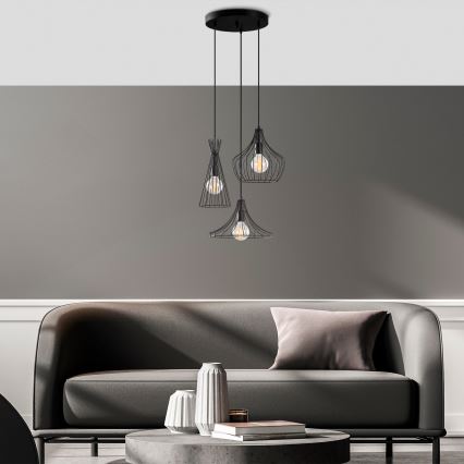 Suspension filaire MEZOPOTAMYA 3xE27/40W/230V noir