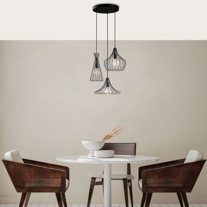 Suspension filaire MEZOPOTAMYA 3xE27/40W/230V noir