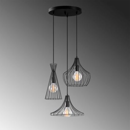 Suspension filaire MEZOPOTAMYA 3xE27/40W/230V noir