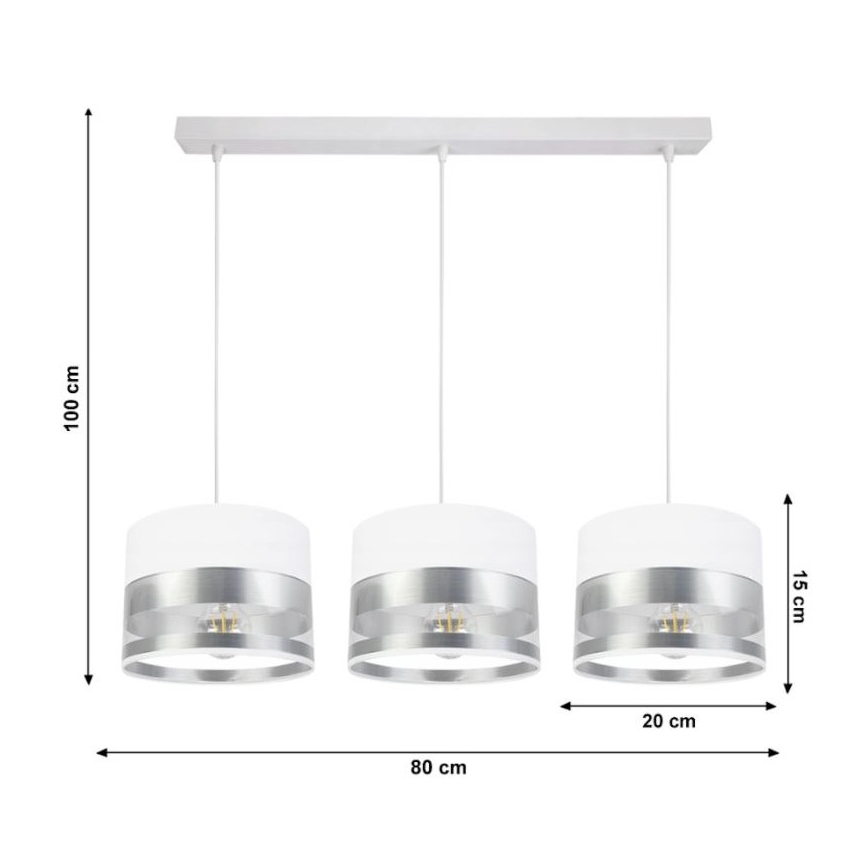 Suspension filaire MILO 3xE27/60W/230V argentée