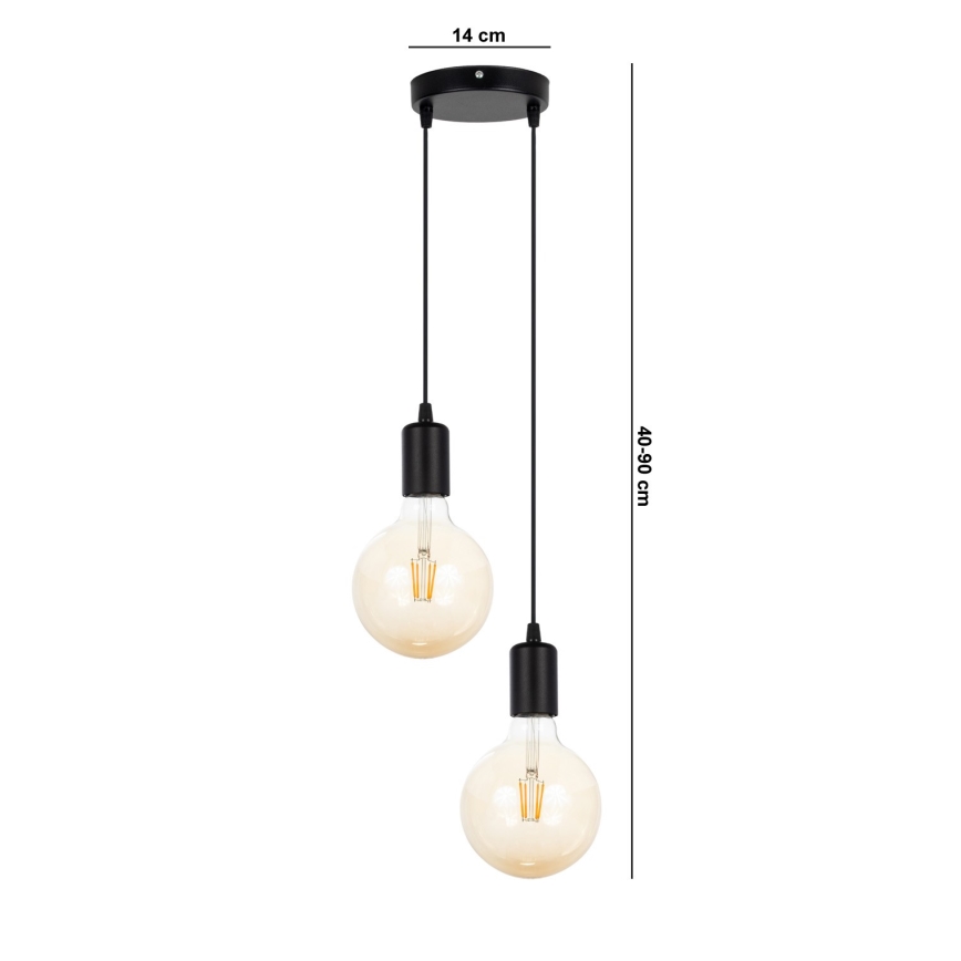 Suspension filaire MIROS 2xE27/60W/230V rond noir