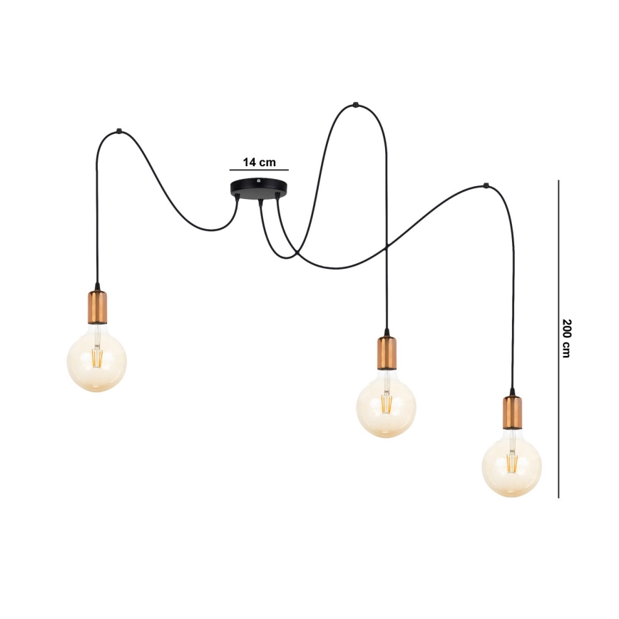 Suspension filaire MIROS 3xE27/60W/230V araignée noir/cuivre