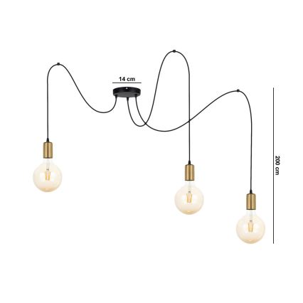 Suspension filaire MIROS 3xE27/60W/230V araignée noir/doré
