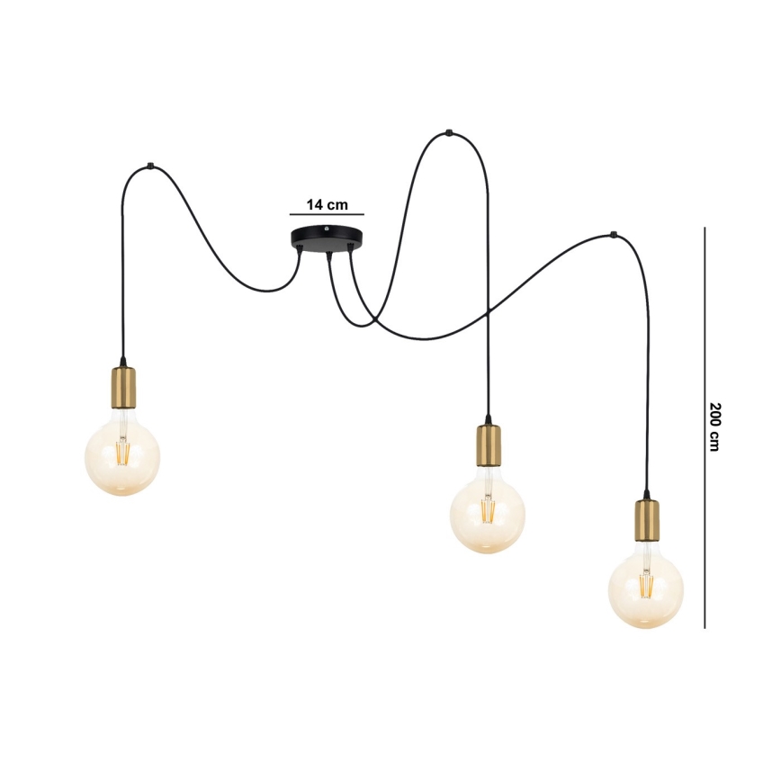Suspension filaire MIROS 3xE27/60W/230V araignée noir/doré