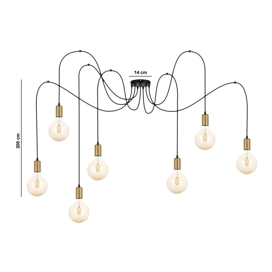Suspension filaire MIROS 7xE27/60W/230V araignée noir/doré