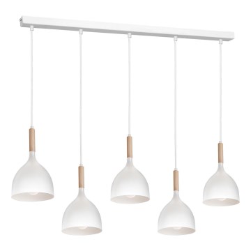 Suspension filaire NOAK 5xE27/15W/230V blanc/hêtre