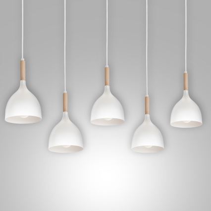 Suspension filaire NOAK 5xE27/15W/230V blanc/hêtre