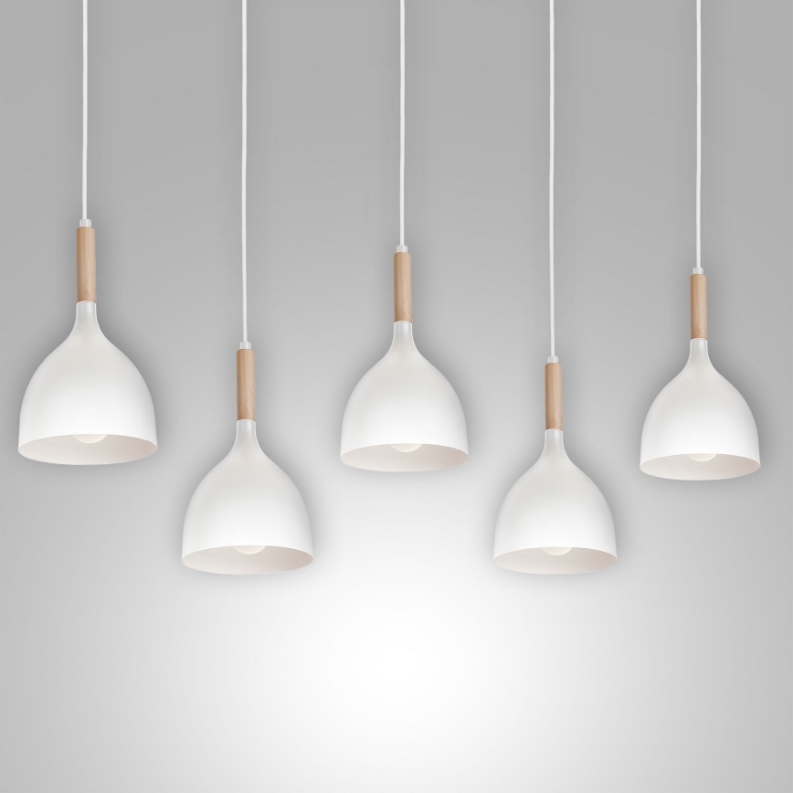 Suspension filaire NOAK 5xE27/15W/230V blanc/hêtre