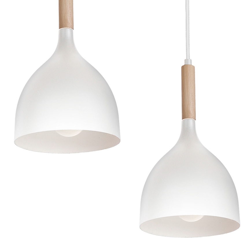 Suspension filaire NOAK 5xE27/15W/230V blanc/hêtre